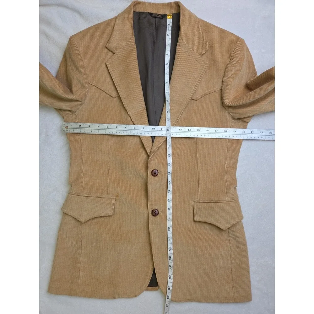 Vtg 70s Wrangler Western Corduroy Jacket Elbow Patch Tan Sport Coat Blazer Sz 40